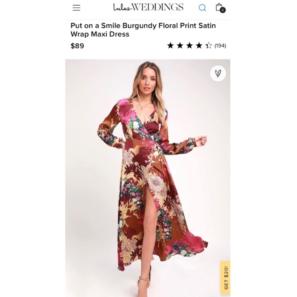 NWT | Lulu’s | Beautiful Satin Floral Wrap Dress